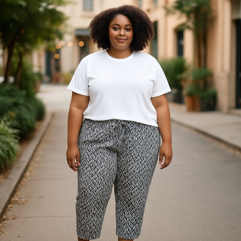 Colleen Lopez Black and White Capris with Geometric Print